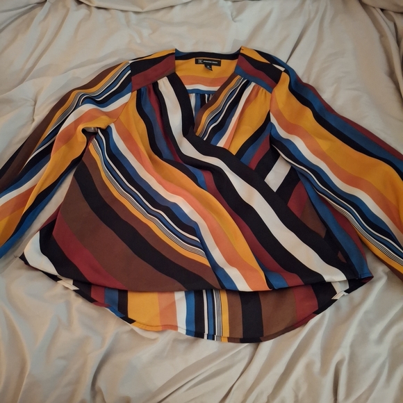 INC International Concepts Women's Multicolor Striped Wrap Blouse - Picture 3 of 7